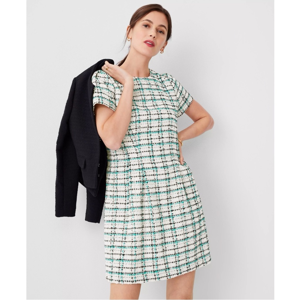 Ann Taylor Plaid Tweed Flare Dress